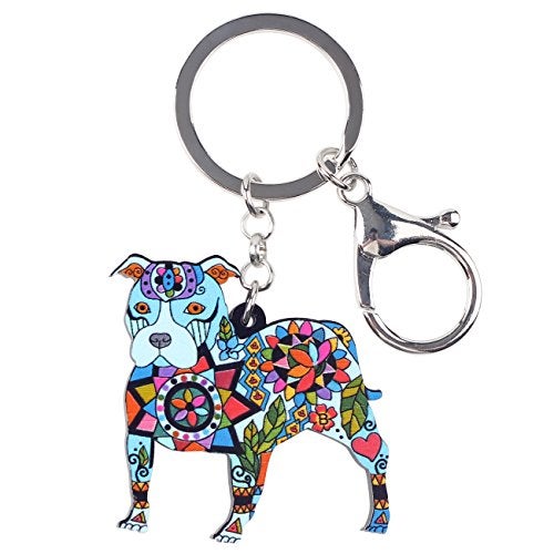 BONSNY Acrylic Pit Bull Dog Key Chains Keyrings for Women Gifts Teens Kids Car Purse Handbag Charm Jewelry (Blue) - Image 1