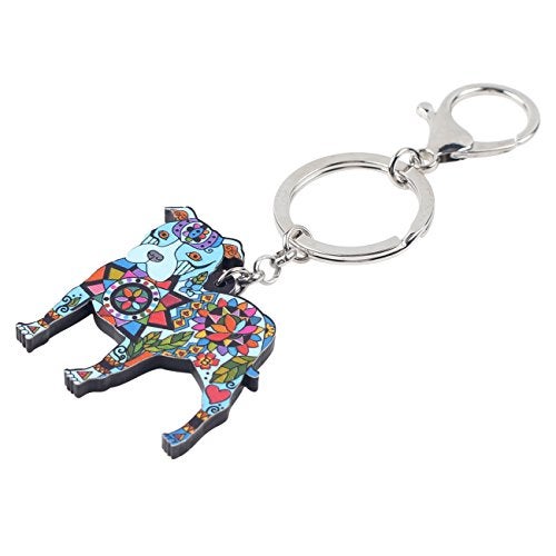 BONSNY Acrylic Pit Bull Dog Key Chains Keyrings for Women Gifts Teens Kids Car Purse Handbag Charm Jewelry (Blue) - Image 2