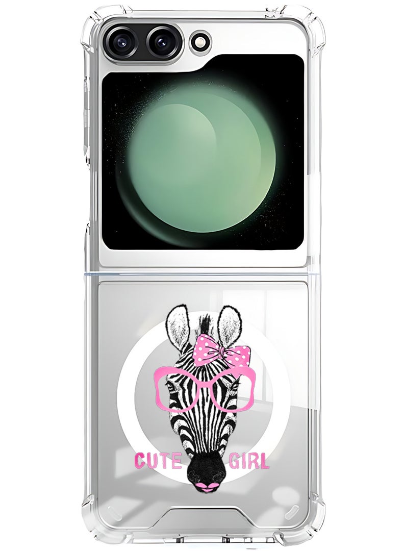 Theodor Magnetic Case for Samsung Galaxy Z Flip 5 Compatible with MagSafe Wireless Charging, Shockproof Phone Bumper Cover Cute girl zebra - Image 1