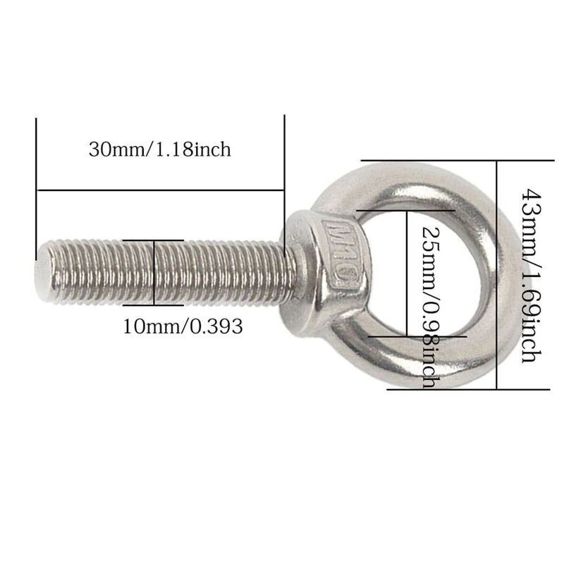 4 Piece M10 Stainless Steel Eye Bolt Set With Hex Drive Lifting Ring Partial Thread Flat Surface Washer And Nut For Lifting Tensioning And Fastening - Image 5