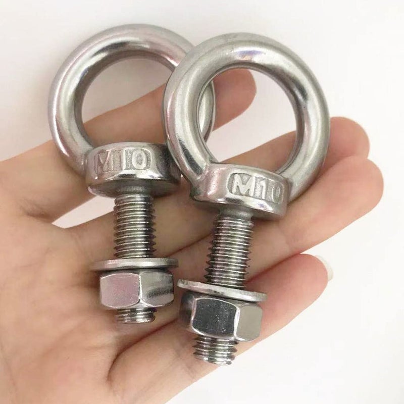 4 Piece M10 Stainless Steel Eye Bolt Set With Hex Drive Lifting Ring Partial Thread Flat Surface Washer And Nut For Lifting Tensioning And Fastening - Image 1