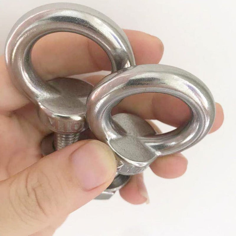4 Piece M10 Stainless Steel Eye Bolt Set With Hex Drive Lifting Ring Partial Thread Flat Surface Washer And Nut For Lifting Tensioning And Fastening - Image 3