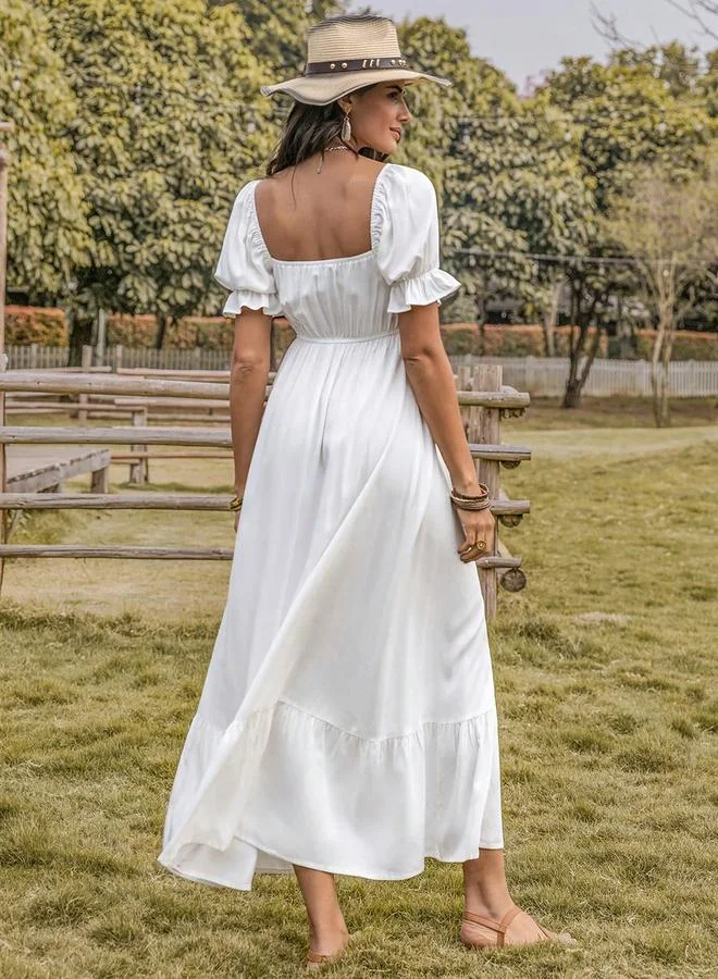 Take Two Take Two Lace Insert Square Neck Maxi Dress with Puff Sleeve