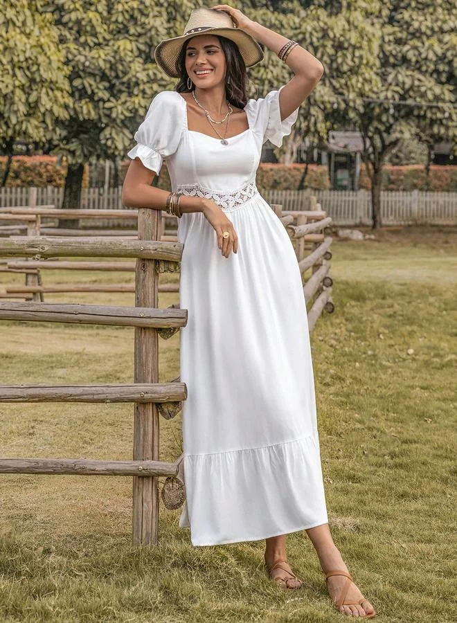 Take Two Take Two Lace Insert Square Neck Maxi Dress with Puff Sleeve