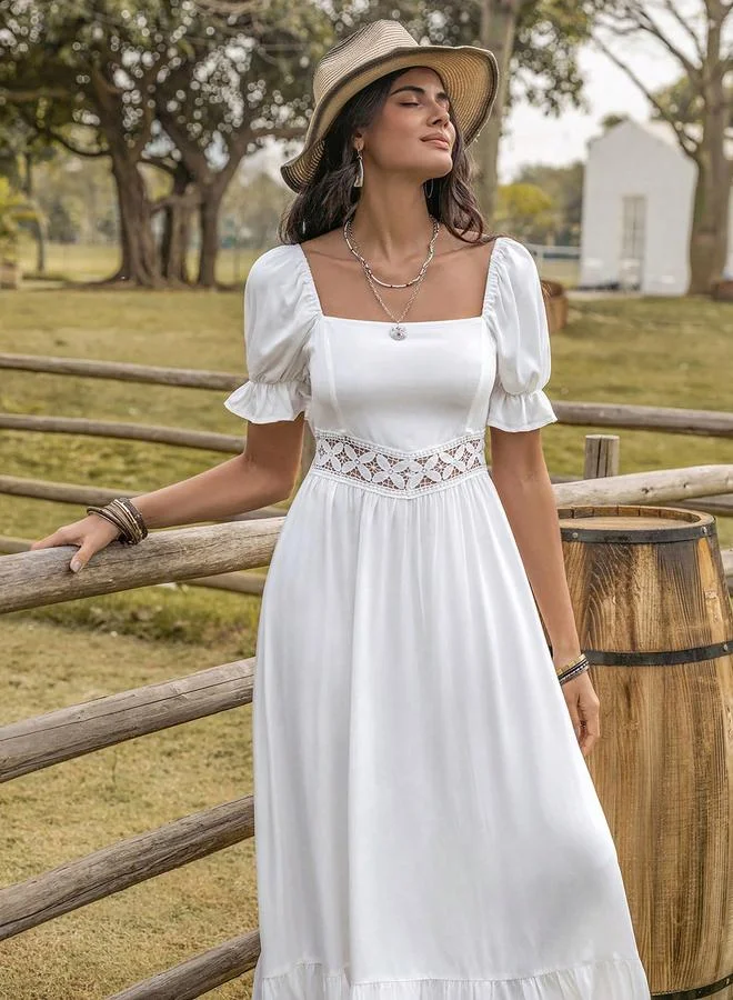 Take Two Take Two Lace Insert Square Neck Maxi Dress with Puff Sleeve
