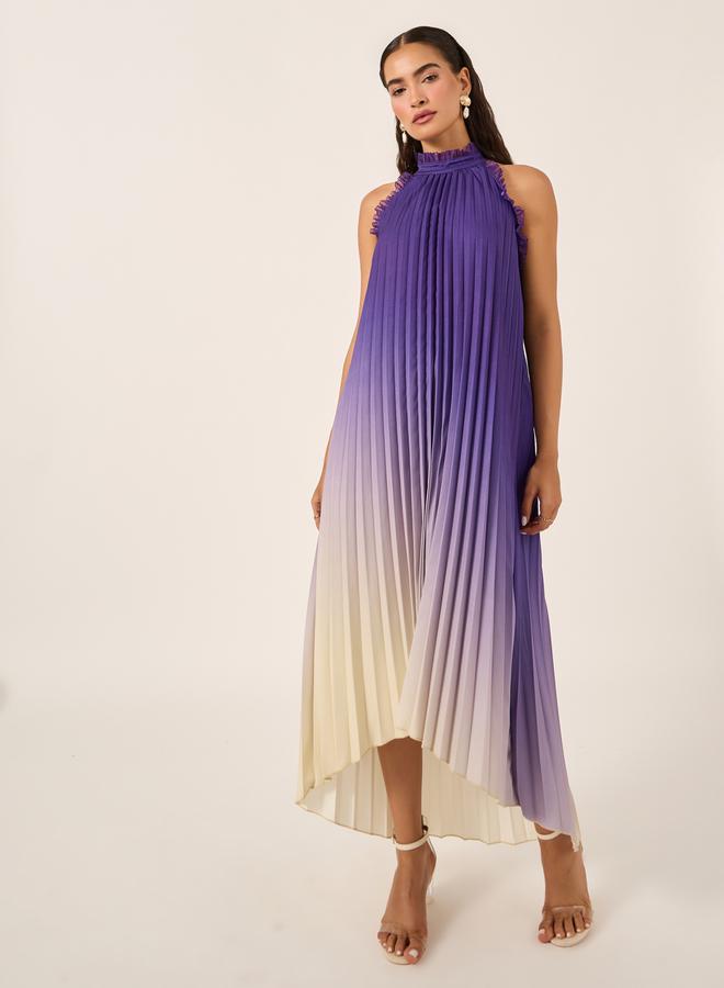 ستايلي فستان ماكسي مطوي بطبعة أومبر بدون أكمام - Image 2