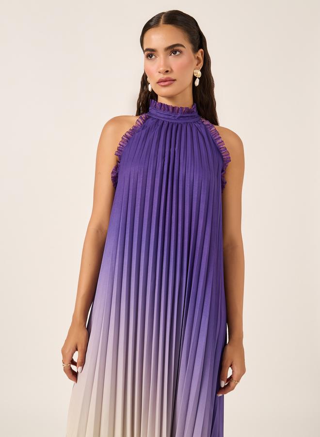 ستايلي فستان ماكسي مطوي بطبعة أومبر بدون أكمام - Image 3