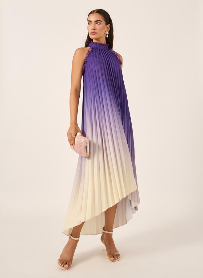 ستايلي فستان ماكسي مطوي بطبعة أومبر بدون أكمام - Image 1