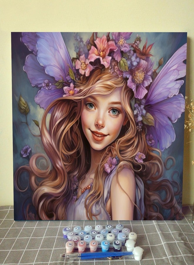 Aihonmin Purple Angel DIY Painting by Number for Beginner Delicate Dolls with Wreath Paint by Numbers on Canvas Easy to Paint Artwork with Brushes and Paints for Home Decor 16x20inch（Without Frame ） - Image 2