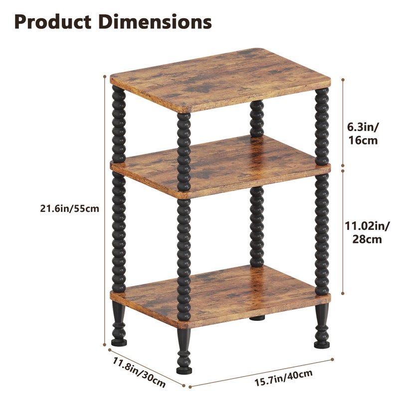 Lifenite Side Table, 3-Tier Small End Table, Tall Accent Table with Storage Shelf for Small Spaces, Bedroom, Living Room, Farmhouse, Rustic Brown - Image 3