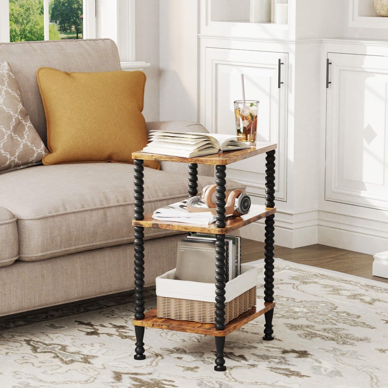 Lifenite Side Table, 3-Tier Small End Table, Tall Accent Table with Storage Shelf for Small Spaces, Bedroom, Living Room, Farmhouse, Rustic Brown - Image 4