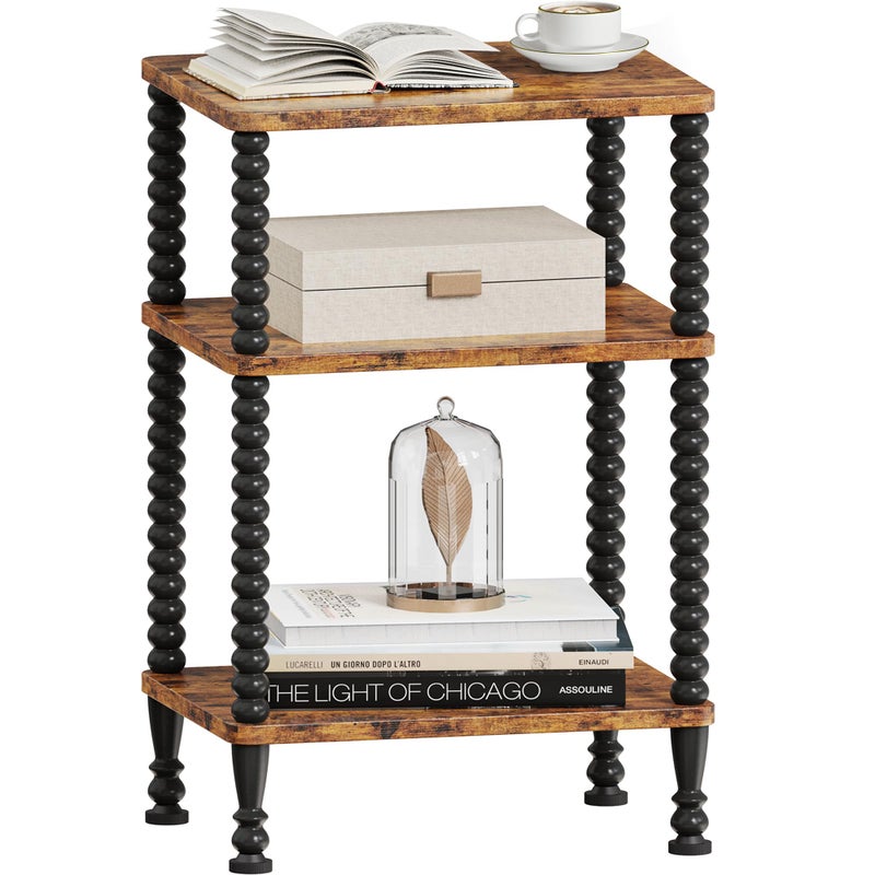 Lifenite Side Table, 3-Tier Small End Table, Tall Accent Table with Storage Shelf for Small Spaces, Bedroom, Living Room, Farmhouse, Rustic Brown - Image 1