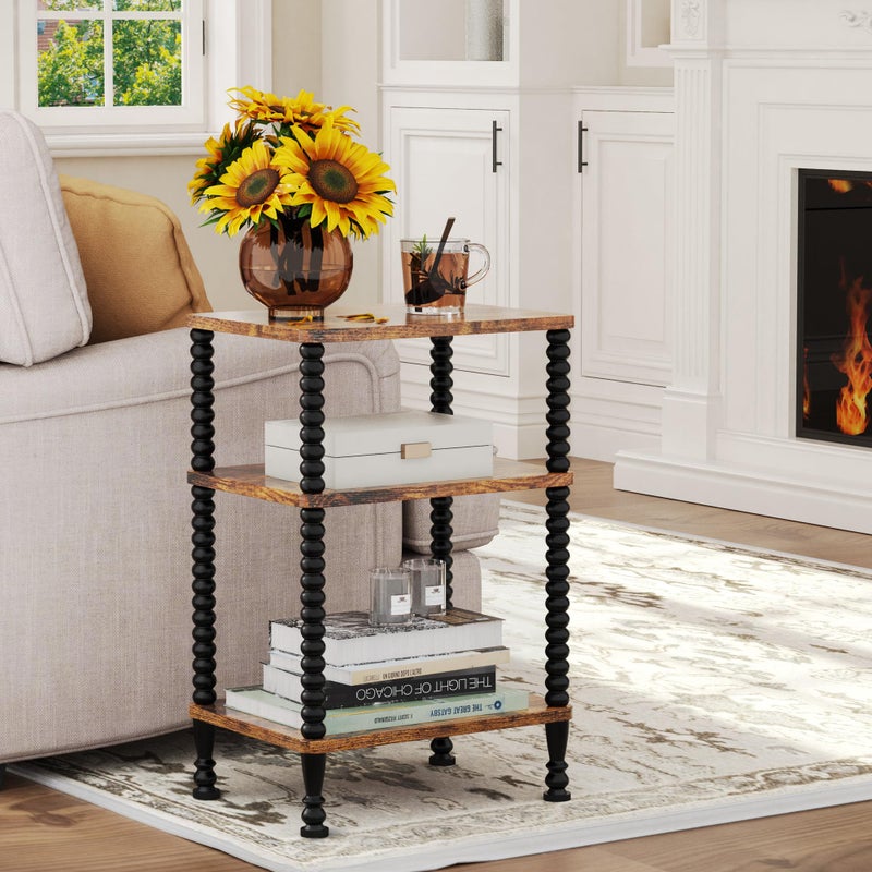 Lifenite Side Table, 3-Tier Small End Table, Tall Accent Table with Storage Shelf for Small Spaces, Bedroom, Living Room, Farmhouse, Rustic Brown - Image 5