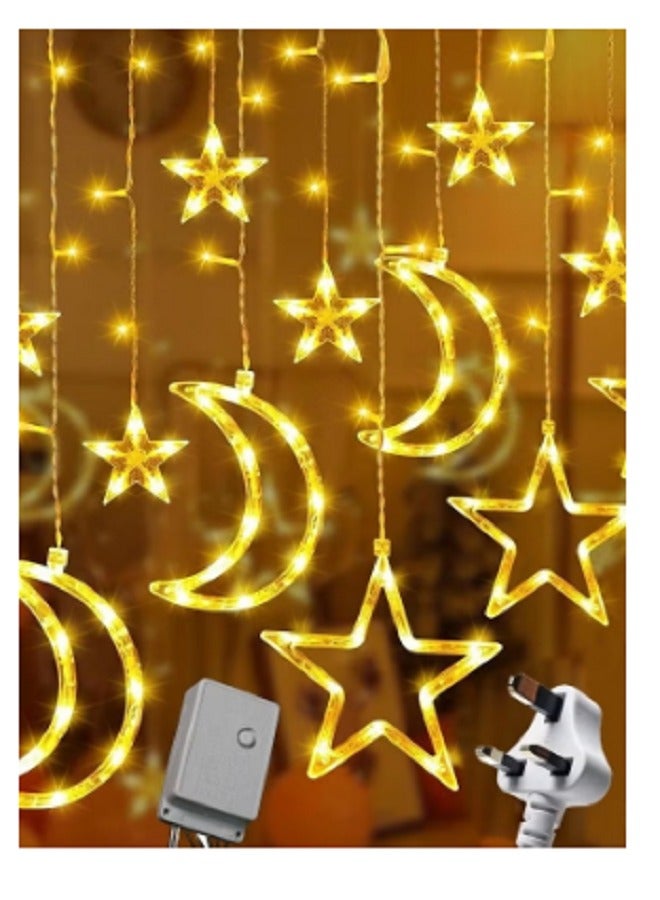 Star Moon Curtain Ramadan Lights for Bedroom Decor,3.5M Ramadan Decorations Light,Eid Moon Window String Lights,8 Flash Modes Led String Fairy Lights Stars Shaped And Moon Curtain Decorative Lights - Image 2