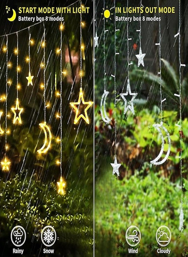 Star Moon Curtain Ramadan Lights for Bedroom Decor,3.5M Ramadan Decorations Light,Eid Moon Window String Lights,8 Flash Modes Led String Fairy Lights Stars Shaped And Moon Curtain Decorative Lights - Image 4