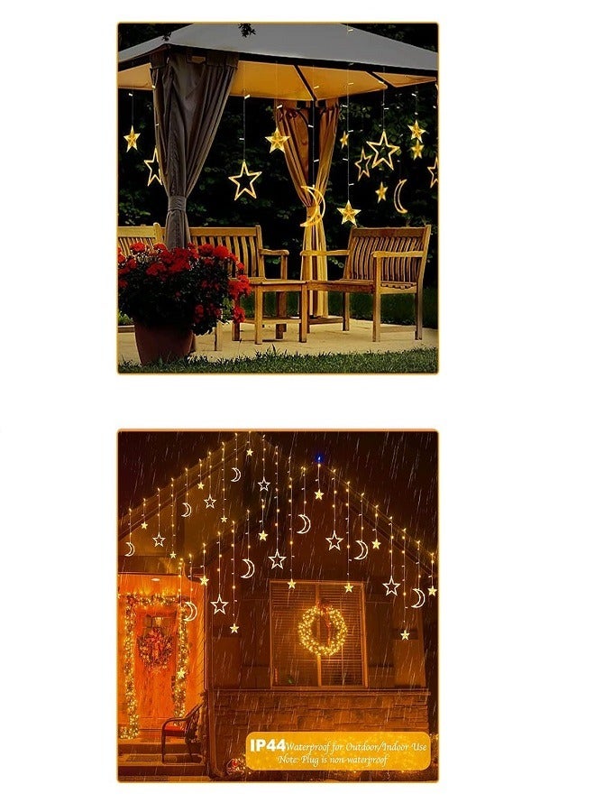 Star Moon Curtain Ramadan Lights for Bedroom Decor,3.5M Ramadan Decorations Light,Eid Moon Window String Lights,8 Flash Modes Led String Fairy Lights Stars Shaped And Moon Curtain Decorative Lights - Image 5