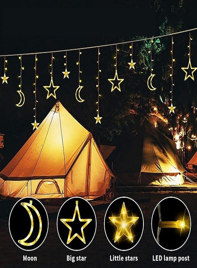 Star Moon Curtain Ramadan Lights for Bedroom Decor,3.5M Ramadan Decorations Light,Eid Moon Window String Lights,8 Flash Modes Led String Fairy Lights Stars Shaped And Moon Curtain Decorative Lights - Image 3