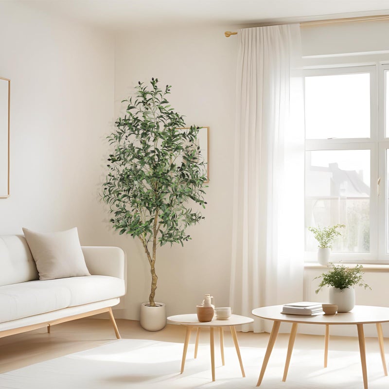 FEELEAD 7ft Olive Trees Artificial Indoor - Tall Faux Olive Tree 7 feet (84") with Pot, Fake Plants Natural Olive Branches and Realistic Leaves Olive Silk Tree for Home Office Decor - Image 5