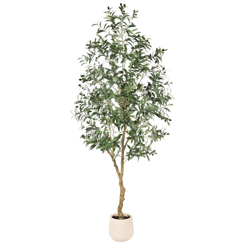 FEELEAD 7ft Olive Trees Artificial Indoor - Tall Faux Olive Tree 7 feet (84") with Pot, Fake Plants Natural Olive Branches and Realistic Leaves Olive Silk Tree for Home Office Decor - Image 1