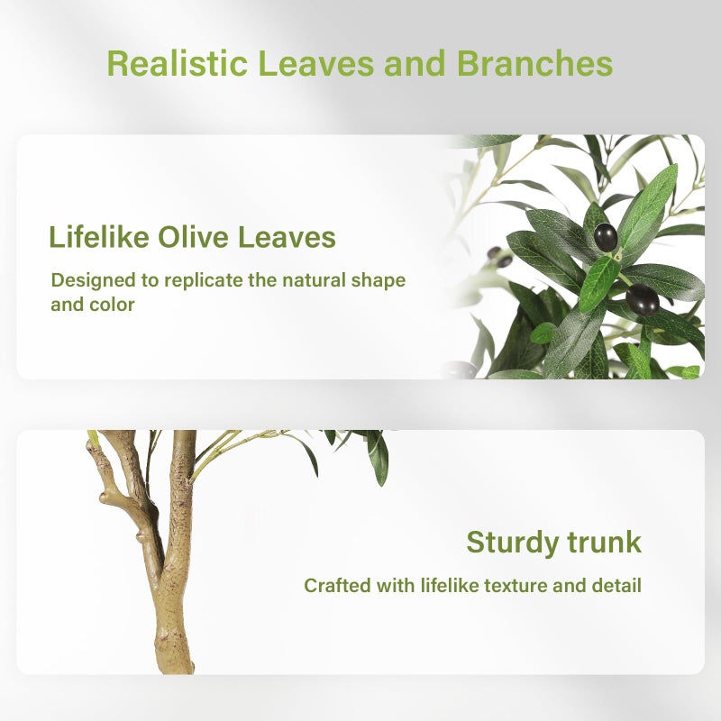 FEELEAD 7ft Olive Trees Artificial Indoor - Tall Faux Olive Tree 7 feet (84") with Pot, Fake Plants Natural Olive Branches and Realistic Leaves Olive Silk Tree for Home Office Decor - Image 4