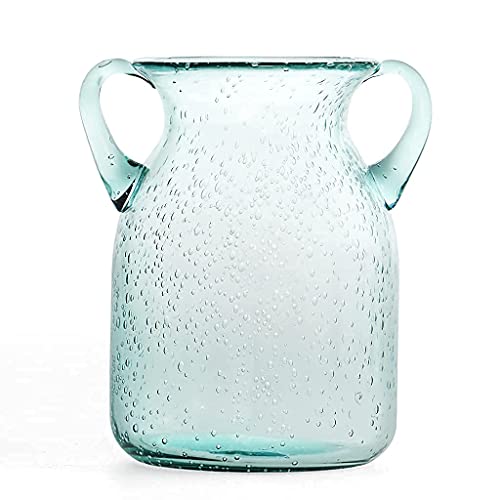MDLUU Seeded Glass Vase, 4.6" W x 6.7" H, Clear, Double Ear Design, Coastal Modern Style, Perfect for Dining Room, Bedroom, Bathroom - Image 1