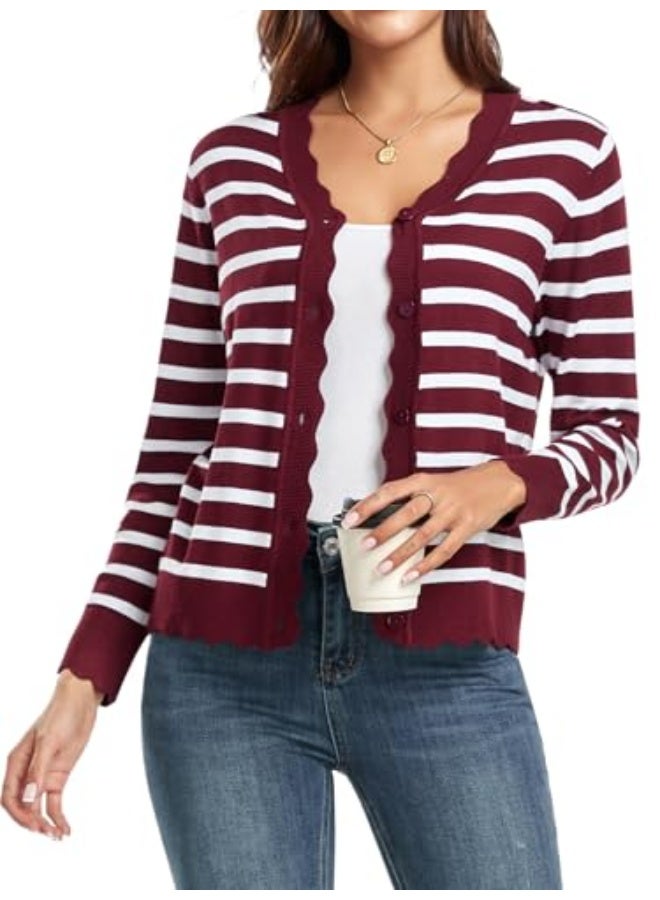 NIBEMINENT Women's Long Sleeve V-Neck Button Down Cardigan Knit Shrugs Sweater - Image 4