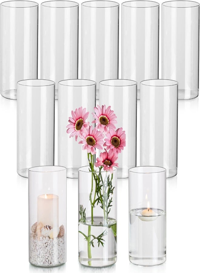 AKDC Hewory Cylinder Vase Glass Pack Of 12 Flower Vases, 15 Cm Modern Vases Set, Glass Vase, Decorative Vases, Tulip Vases, Lantern Glass Candle Holder For Pillar Candles, Floating Candles For Wedding - Image 1