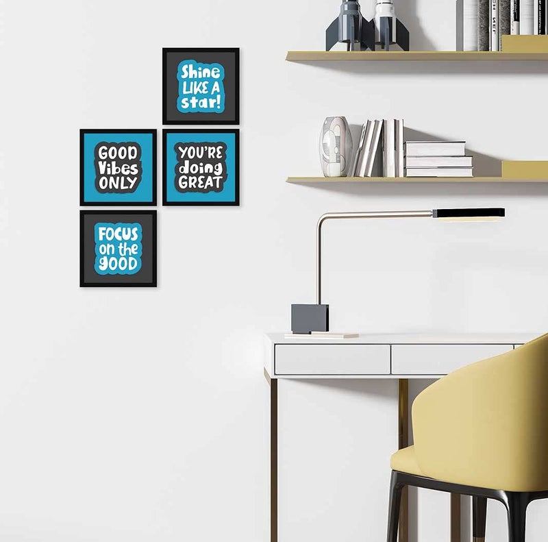 ArtX Paper Motivational Quotes Good Vibes Only Wall Art Painting Framed Paintings For Home Office Decor 20 X 20 inches 100 X 100 each Multicolor Posters With Frame Set of 4 - Image 3