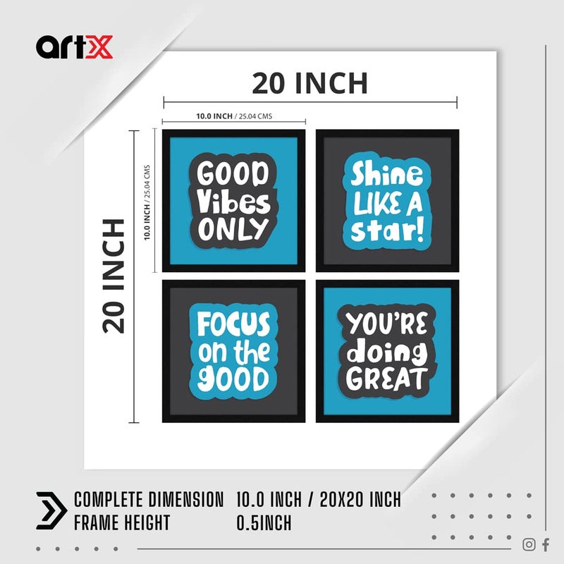 ArtX Paper Motivational Quotes Good Vibes Only Wall Art Painting Framed Paintings For Home Office Decor 20 X 20 inches 100 X 100 each Multicolor Posters With Frame Set of 4 - Image 2