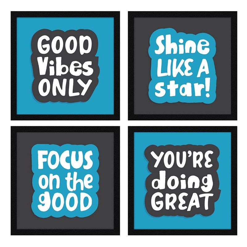 ArtX Paper Motivational Quotes Good Vibes Only Wall Art Painting Framed Paintings For Home Office Decor 20 X 20 inches 100 X 100 each Multicolor Posters With Frame Set of 4 - Image 1