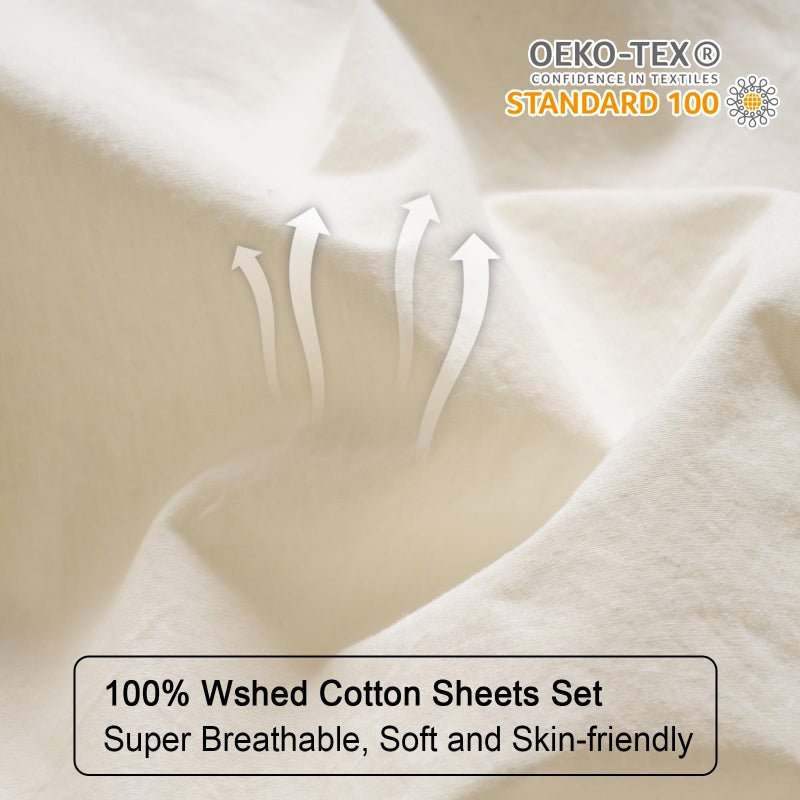 PHF 100% Washed Cotton Euro Shams with Ruffle  2 Pack 26"" x 26"" Cotton Euro Sham Pillow Covers  No Insert  Ultra Soft Decorative Farmhouse Pillow Covers for Bed Sofa  Cream  - Image 4