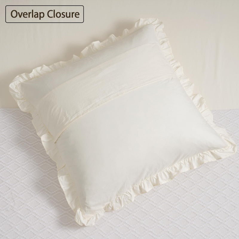 PHF 100% Washed Cotton Euro Shams with Ruffle  2 Pack 26"" x 26"" Cotton Euro Sham Pillow Covers  No Insert  Ultra Soft Decorative Farmhouse Pillow Covers for Bed Sofa  Cream  - Image 5