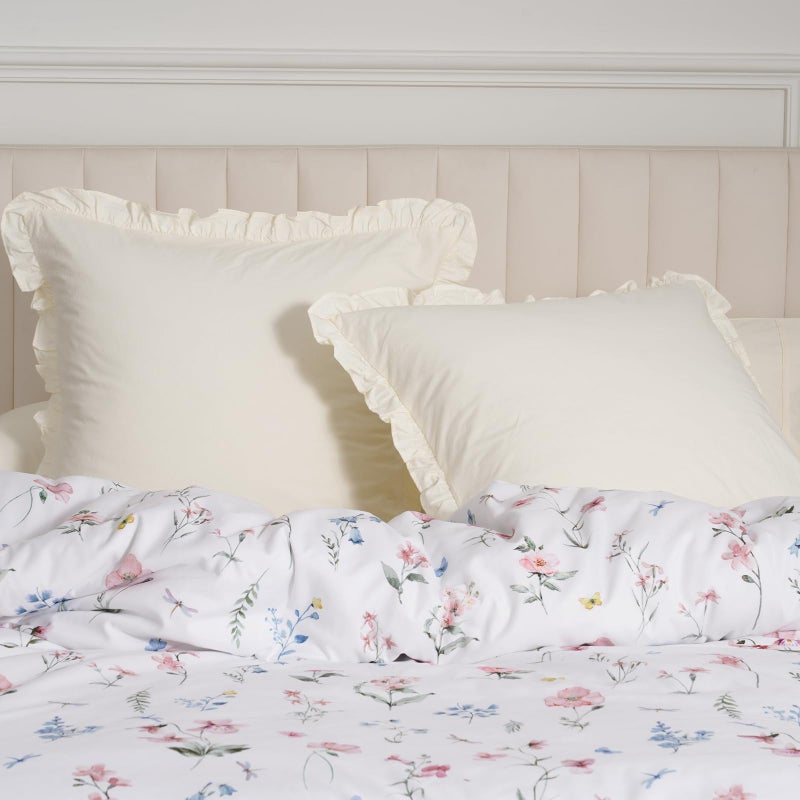 PHF 100% Washed Cotton Euro Shams with Ruffle  2 Pack 26"" x 26"" Cotton Euro Sham Pillow Covers  No Insert  Ultra Soft Decorative Farmhouse Pillow Covers for Bed Sofa  Cream  - Image 3