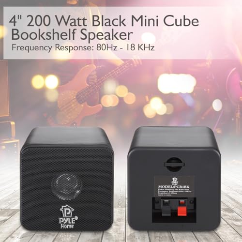 Pyle Home 4” Mini Cube Bookshelf Speakers-Paper Cone Driver, 200 Watt Power, 8 Ohm Impedance, Video Shielding, Home Theater Application and Audio Stereo Surround Sound System - 1 Pair -PCB4BK (Black) - Image 5