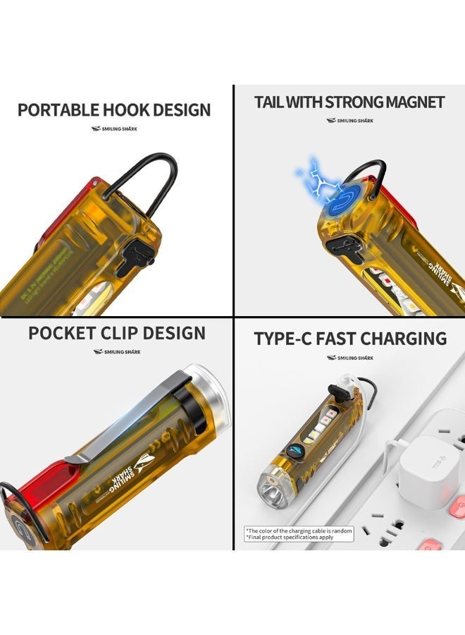 SMILING SHARK Mini Flashlight Keychain LED Torch with 8 Modes, COB Side Light, Laser, Red Warning Light, Type-C Rechargeable, Waterproof, Portable for Outdoor & Emergency Use - Image 5