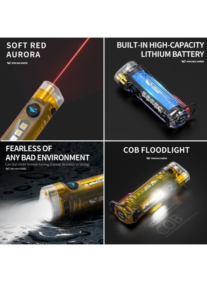 SMILING SHARK Mini Flashlight Keychain LED Torch with 8 Modes, COB Side Light, Laser, Red Warning Light, Type-C Rechargeable, Waterproof, Portable for Outdoor & Emergency Use - Image 4