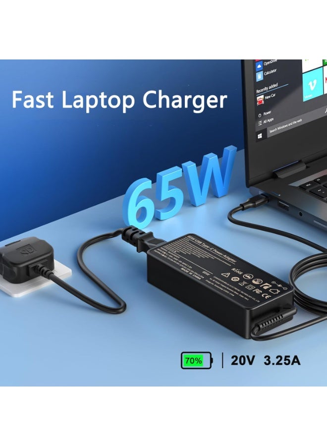 WAEKIL 65W USB C Laptop Charger, Universal Type C Fast Charger Compatible with Chromebook, Lenovo ThinkPad, HP Dell ASUS Acer Samsung Laptops, 2025 Upgrade Smart Power Adapter - Image 2