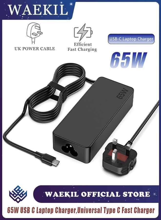 WAEKIL 65W USB C Laptop Charger, Universal Type C Fast Charger Compatible with Chromebook, Lenovo ThinkPad, HP Dell ASUS Acer Samsung Laptops, 2025 Upgrade Smart Power Adapter - Image 1