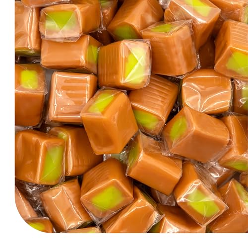 CRAZYOUTLET Caramel Cubes Candy 2 Pound Pack 150 Count Green Apple Filling Individually Wrapped - Image 1