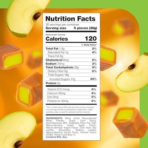 CRAZYOUTLET Caramel Cubes Candy 2 Pound Pack 150 Count Green Apple Filling Individually Wrapped - Image 3
