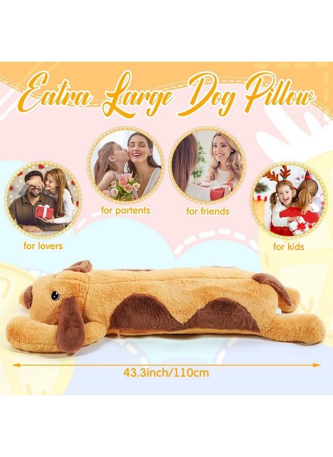 Queekay - Long Shiba Inu Dog Plush Body Pillow Giant Stuffed Animals Cute Puppy Dog Soft Large Sleeping Plushies Stuffed Dog Hugging Pillow Gift For Kids Girlfriend Birthdayvalentine (Brown43.3 Inch) - Image 1
