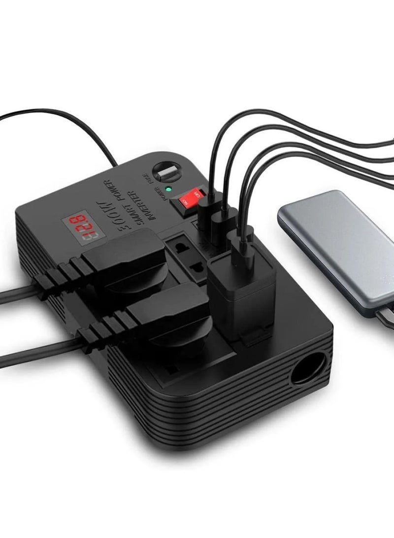 دينكس محول طاقة السيارة DENX DX130 – 300 واط (12 فولت إلى 220 فولت) بشاشة رقمية و4 منافذ USB - Image 1