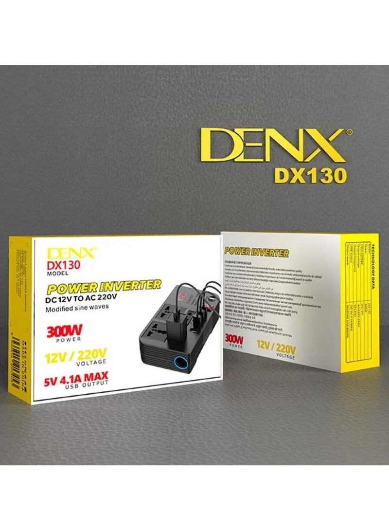 دينكس محول طاقة السيارة DENX DX130 – 300 واط (12 فولت إلى 220 فولت) بشاشة رقمية و4 منافذ USB - Image 5
