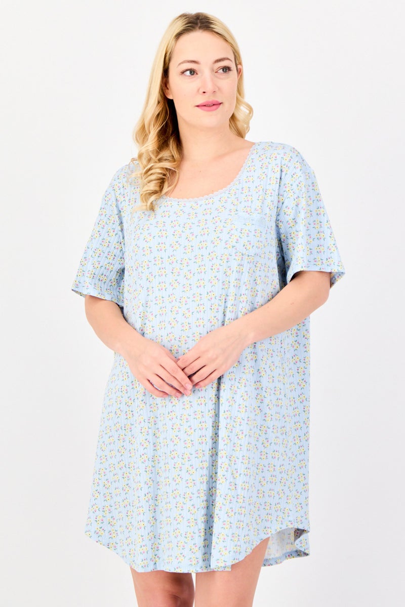 PJ Couture Women Allover Print Short Sleeve Sleepwear Dress, Multicolor - Image 1