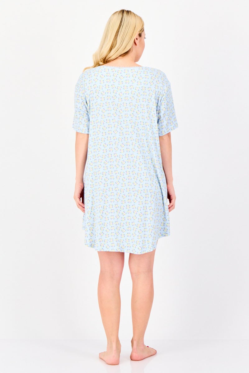 PJ Couture Women Allover Print Short Sleeve Sleepwear Dress, Multicolor - Image 4