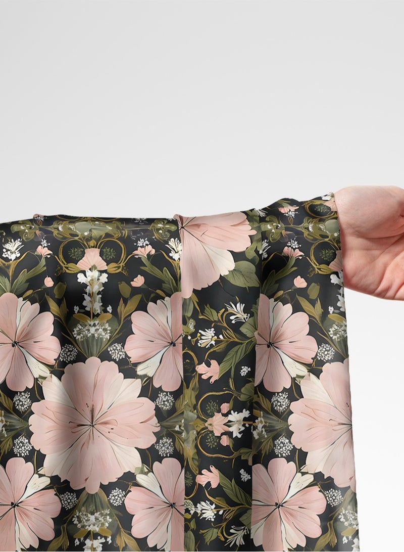 Vellato Al Lail Aramny Silk Fabric By The Yard With Pink Green Floral Design Jalabiya Makhweer Dressmaking 58 Inches Width - Image 1