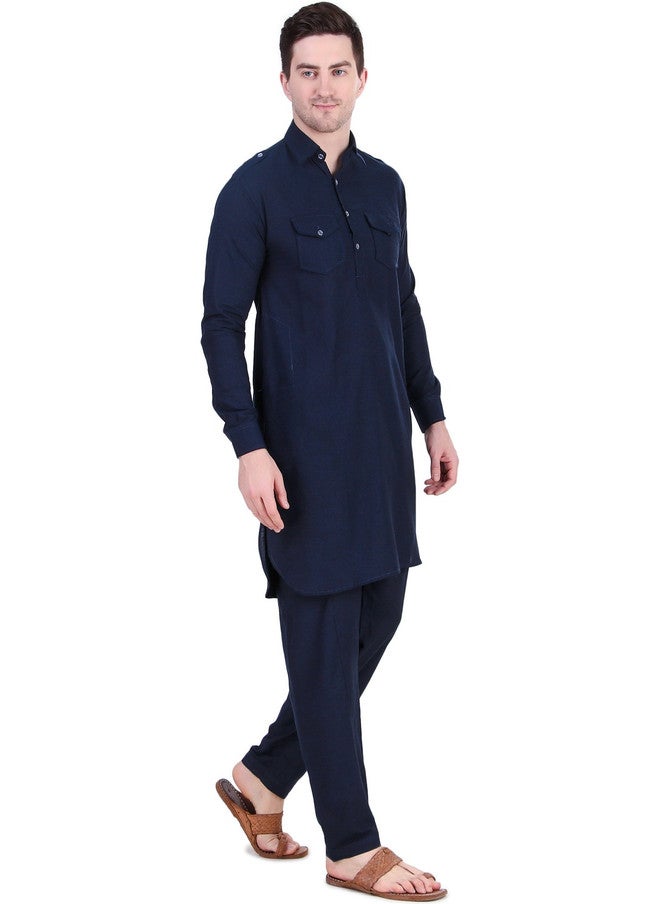 PREEN Adults-Men Blue Kurta Sets - Image 3