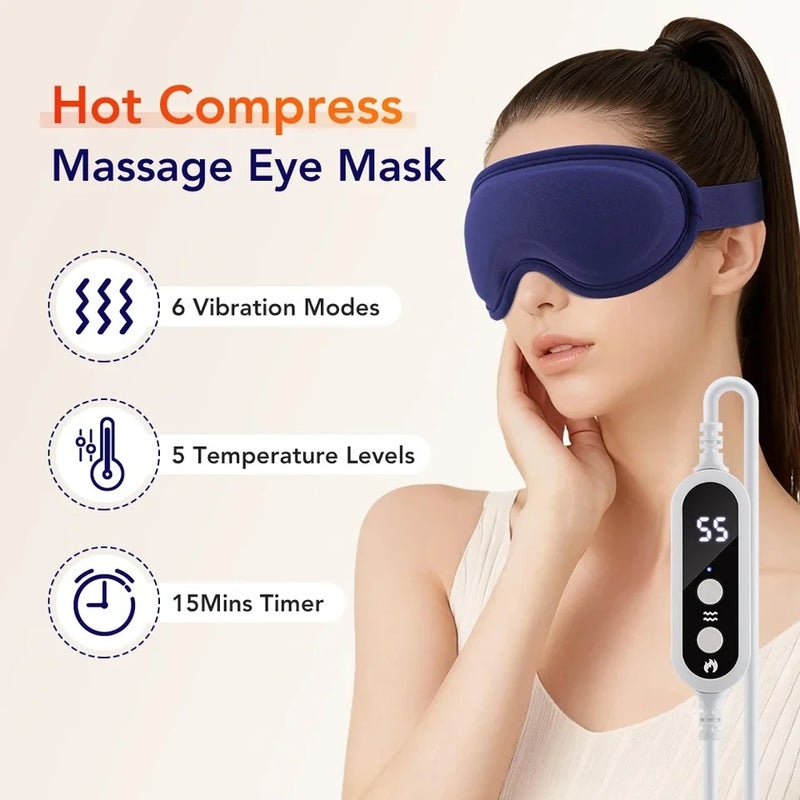 HailiCare Heated Eye Massager Steam Mask 3D Vibration Hot Compress Timer Light Blocking Sleep Spa Relieve Fatigue Dark Circles Eye Care - Image 2