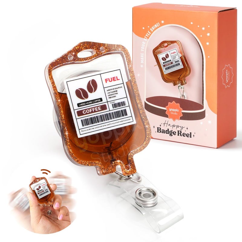YOPPIX Liquid Coffee Badge Reel, Shaker Retractable Badge Reel for Nurses, Doctors, Teachers & Medical Office - Image 1