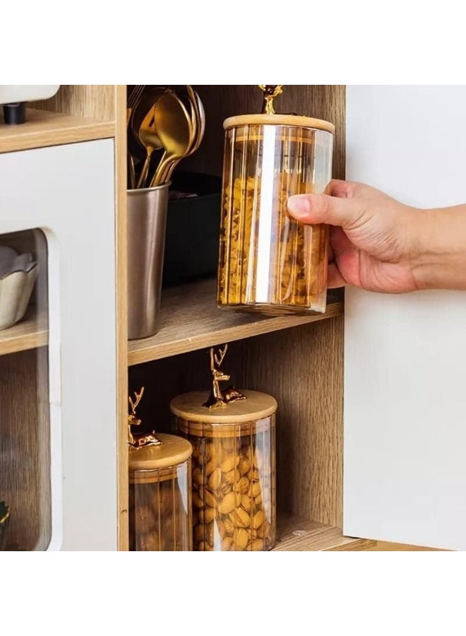 400ml Glass Storage Jar with Bamboo Deer-Design Lid – Airtight Food Canister for Honey, Sugar, Tea, Nuts, Dried Fruits, Snacks & Dry Goods – Stylish Decorative Kitchen and Home Container - Image 4